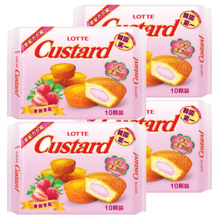 LOTTE 樂天 Custard 蛋黃派 草莓 10包, 220g, 4盒