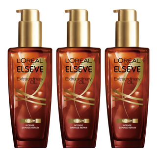 L'OREAL PARiS 巴黎萊雅 金緻護髮精油精華, 含有6種珍稀花卉精萃，深層滋養髮絲，迅速滲透髮絲，長效保護，玫瑰精華成分，有效保濕並防止乾燥, 100ml, 3瓶