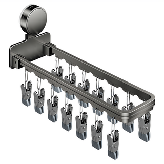 費歐家 吸盤式折疊襪子架 14夾 槍灰色, 吸盤設計，安裝簡便，節省空間, 1個