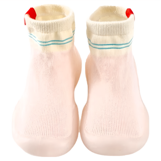 寬頭防滑透氣膠底學步鞋 高筒 棉布/膠底, 22~23(13.5cm), 粉白拚色