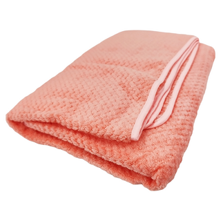 小麥購物 C549 菠蘿格珊瑚絨浴巾 140 x 70cm, 櫻花粉, 1條, 1條