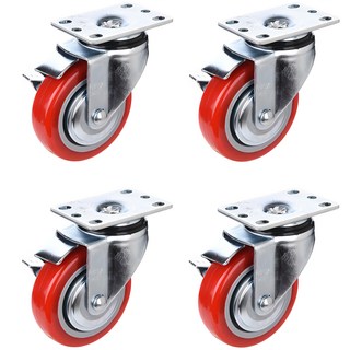 T-REX CASTER 紅色聚氨酯旋轉煞車腳輪 130 x 64 x 95 mm P504S-2B, 紅色, 4個