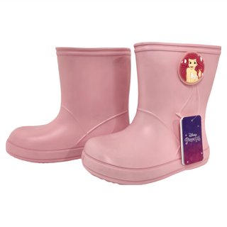 迪士尼 DISNEY 立體造型飾釦中筒輕量兒童雨鞋 尺寸15-20 EVA/布/PU材質, 粉色小美人魚
