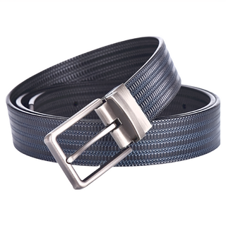 真皮牛皮壓花男士旋轉針釦皮帶, LL118, 黑藍色, 寬3.8cm, 110 x 3.8cm