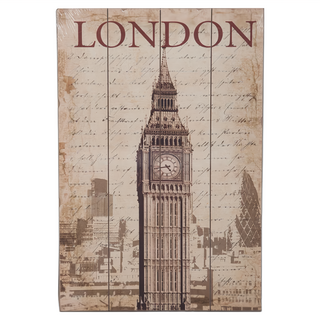 OPUS LOFT 純真年代 仿舊木板畫 掛畫擺飾 - 英國大鐘 木質 仿舊處理, 40 x 2 x 60cm, 無框