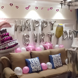 生活King 浪漫氣球套餐組 生日快樂氣球 1組, 粉色, 銀色, 白色