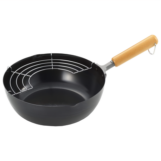 YOSHIKAWA 吉川木柄炒鍋兼天婦羅鍋 SJ3170 24cm，多功能炒菜油炸鍋，木柄舒適好握，小家庭適用, 1個