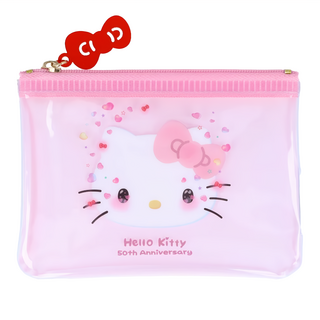 Sun-star Hello Kitty 50週年迷你拉鍊小物零錢收納袋 PVC塑膠 壓克力, 130 x 95 x 5mm, 粉嫩腮紅