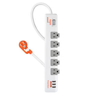 PowerSync 包爾星克 1開5插3埠USB防雷抗搖擺旋轉延長線 5孔 TR539018 1.8m 白色, 1個