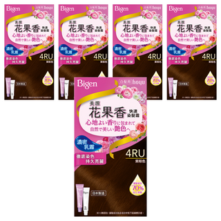 Bigen 美源花果香快速染髮霜 濃密乳霜質地 淡雅花果香 持久亮麗, 4RU紫棕色, 5盒