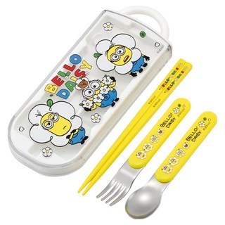 Skater AG抗菌3合1餐具組, 筷子 + 叉子 + 湯匙 + 外盒, 小小兵 花朵款, 1套