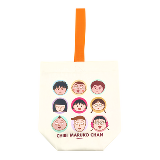 櫻桃小丸子 直入飲料提袋 帆布 尼龍 38x21x10cm(含提帶), 同學 白色 + 橘色, 1個