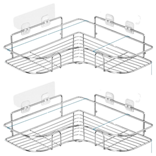 不鏽鋼轉角三角置物架，免打孔安裝，加厚材質，適用於各種牆面, 37cm, 愛心三角, 2個