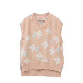 in Blooom 印花樂 針織毛衣背心 海棠八哥2號 1件, F, 奶油米杏