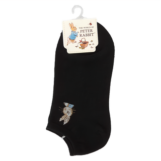 PETER RABBIT 比得兔 素色細針提花船襪 12雙, 含棉65%, 黑色, 22~24cm