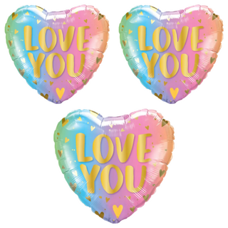 LOVE YOU 鋁質氣球, 17吋, 粉彩色, 3個
