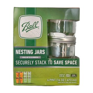 Ball 梅森 玻璃梅森罐 寬口疊疊Set 16oz (473 ml) 附蓋和瓶環, 473ml, 1組
