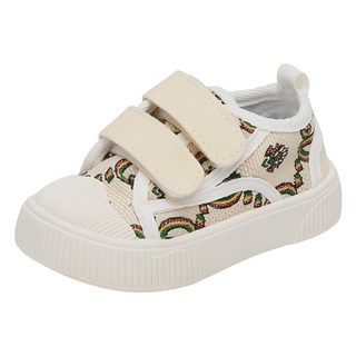 bebehome 兒童魔鬼氈防滑帆布鞋, 白色, 防刮鞋面, 防撞鞋頭, 透氣內裡, 125mm