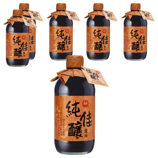 萬家香 純佳釀醬油, 100%純釀造, 不使用非基因改造黃豆, 不添加防腐劑, 450ml, 6瓶