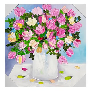 油畫風無框畫 1個, 60*60cm, 8號 粉色花卉