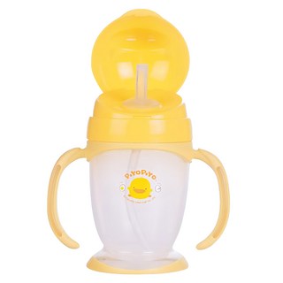 PiYOPiYO小鴨吸管型訓練杯雙頭吸管設計防塵衛生符合人體工學設計, 200ml, 1個, 黃色
