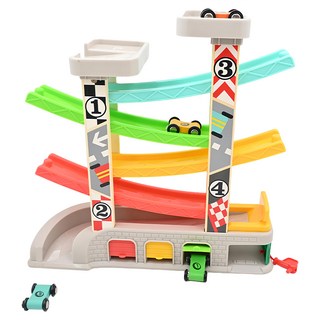 TOPBRIGHT 特寶兒 競速軌道小賽車 雙軌設計 厚實底座 穩固支撐不易倒 附設修車庫、加油站, Multi-color, 1組