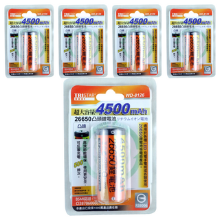 TRISTAR 三星牌 26650凸鋰電池 4500mAh WD-8126, 5個, 1入