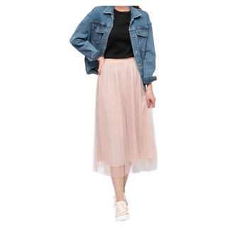 CARET 女款雙層薄紗長裙 - 蓬鬆緊身設計, 均碼, 米白