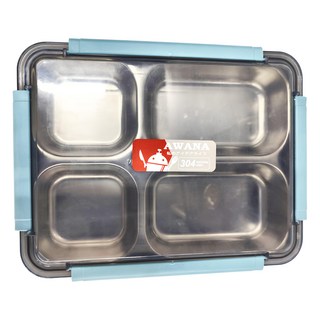 AWANA 四格不銹鋼便當盒 8181, 湖水藍, 1個