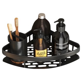 fioJa 費歐家 浴室瀝水免打孔牆上置物架 太空鋁三角 384g, 黑色, 1個