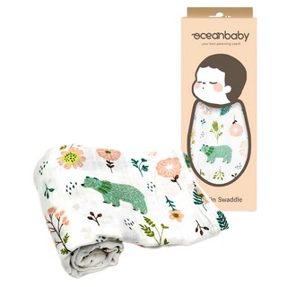 OceanBaby 多功能 105 x 105cm 抹茶熊熊 寶寶親膚透氣包巾, 1件