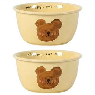 沐慕家居 臭臉熊餐具組 2個 陶瓷碗, 小碗(11.5 x 6cm), 混合色, 1組