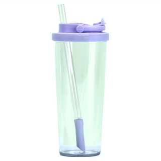 Tritan 手提雙飲吸管杯 附伸縮吸管 輕便好攜帶, 紫色, 880ml, 1個