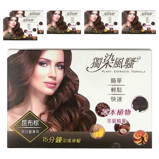 獨染風騷 泡泡染髮乳 6包 Set 草本植物萃取精華 灰白髮專用 15分鐘完成染髮, 6H昆布棕, 6盒