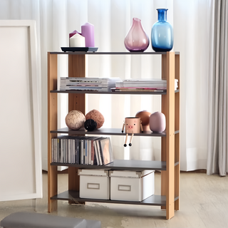 EASYHOME 加寬四層美背開放式收納架 62.8 x 25.4 x 80 公分, 原木灰色, 1個