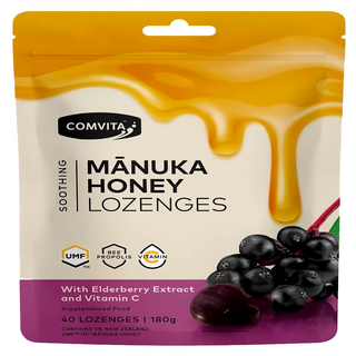 COMVITA 康維他 麥蘆卡蜂蜜潤喉糖 接骨木莓口味, 180g, 1包