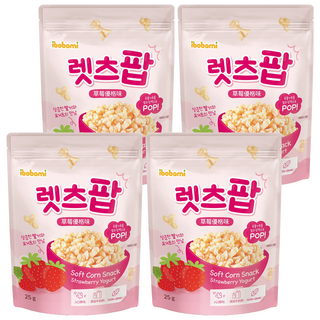 ibobomi 玉米花, 草莓優格味, 4包, 25g, 寶寶零食, 韓國製造