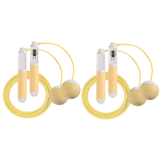 LEADER X 高階智能計數跳繩2件組,快速燃脂有氧減肥,無線/有繩兩用,黃色, 手柄(19 x 3cm) + 無線球(直徑6.5cm) + 有線繩長(280 x 0.2cm), 2組