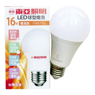 TOA 東亞照明 全電壓LED球泡燈 台灣製 16W E27 3000K, 1個, 暖白光