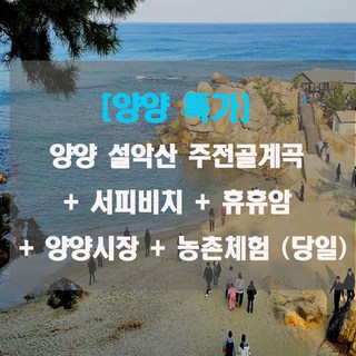 [강원도] ★8/23 출발확정! 양양 설악산 주전골계곡+서피비치+휴휴암+양양시장+농촌체험 (당일)