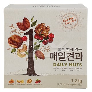 코스트코 둘이 함께 먹는 매일견과 아몬드호두 견과, 1.2kg (60개입) × 1개, 1개