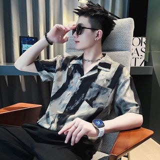 男士短袖設計感撞色襯衫夏季潮牌休閒薄款寸衫