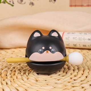 老羊樂器店 創意卡通木魚 柯基柴犬貓造型 解壓小物, 1個, 黑柴