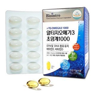 알티지오메가3 초임계 1000 비타민E 비타민D 함유 1000mg EPA+DHA 비린내 없는 저온초임계 RTG 오메가쓰리 알작은 식물성 캡슐, 60정, 1개