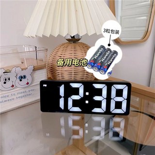 店長推薦 高級ins LED電子小鬧鍾 桌麵智能夜光靜音簡約多功能鏡麵時鍾超薄 IP8O297, 7號電池【只有電池】