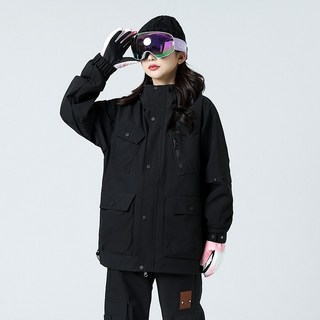 雪衣 滑雪外套 滑雪衣 雪衣外套 滑雪服 雪衣雪褲 滑雪裝備 滑雪衣褲 滑雪外套 三合一衝鋒衣內膽保暖外套, 女黑色（連帽奧粒絨內膽三合一滑雪衝鋒服）,XL 男62-70女60-70KG, 1個