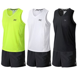 MCN 러닝 마라톤 싱글렛 민소매 나시+쇼츠 반바지 복장 세트, 01 싱글렛 네온 세트, 상의M_하의L