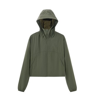 DZRZVD杜戛地女款短版連帽防曬外套，絕佳觸感頂級機能布料，YKK拉鍊連帽遮陽，輕薄透氣防曬抗UV, 湖茶綠,M
