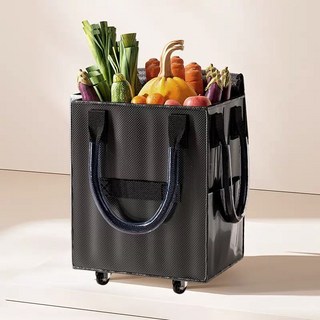 皓啃包 最新二代款 環保購物袋 買菜車 拖輪購物袋 折疊購物車 購物包, 神秘黑, 1個