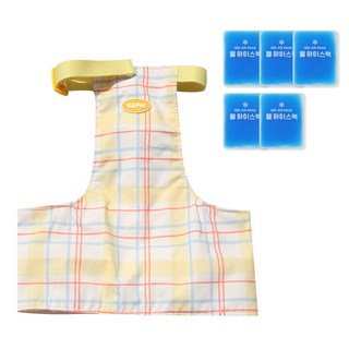 유앤펫 강아지 체크 아이스팩 포켓 여름 쿨조끼 중형견 대형견, 옐로우체크(아이스팩5개), 1개